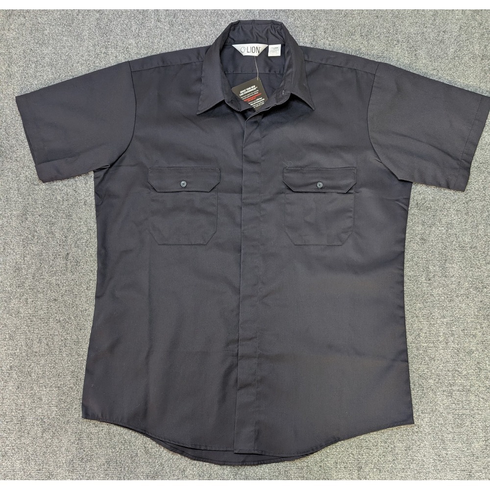NWT Lion Uniform Shirt Short Sleeve Shirt Navy Blue Hidden Button Size XLT Tall - Picture 1 of 4